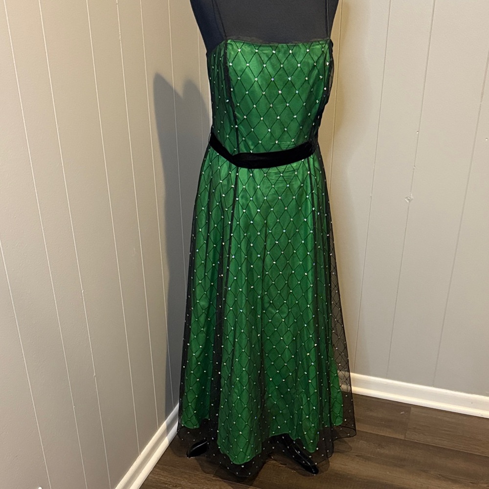 B14 Papell Boutique Evening Women’s 10 Green and Black Maxi Dress